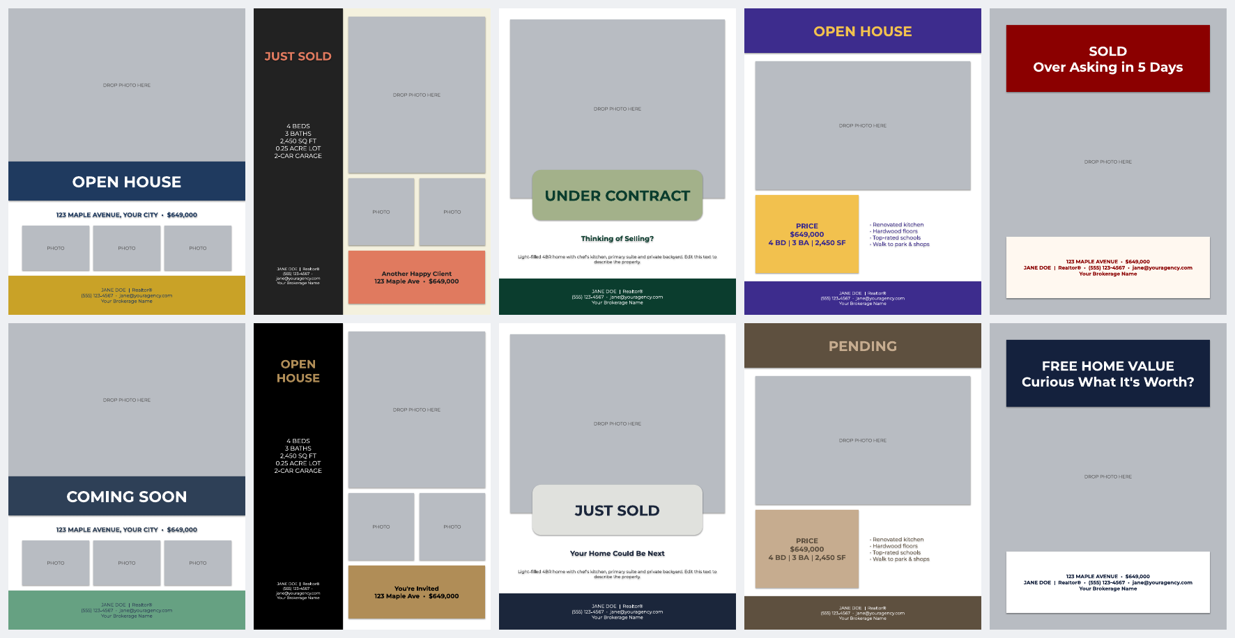 Open House, Just Sold & Under Contract Flyer Templates – 10 Editable Real Estate Flyers